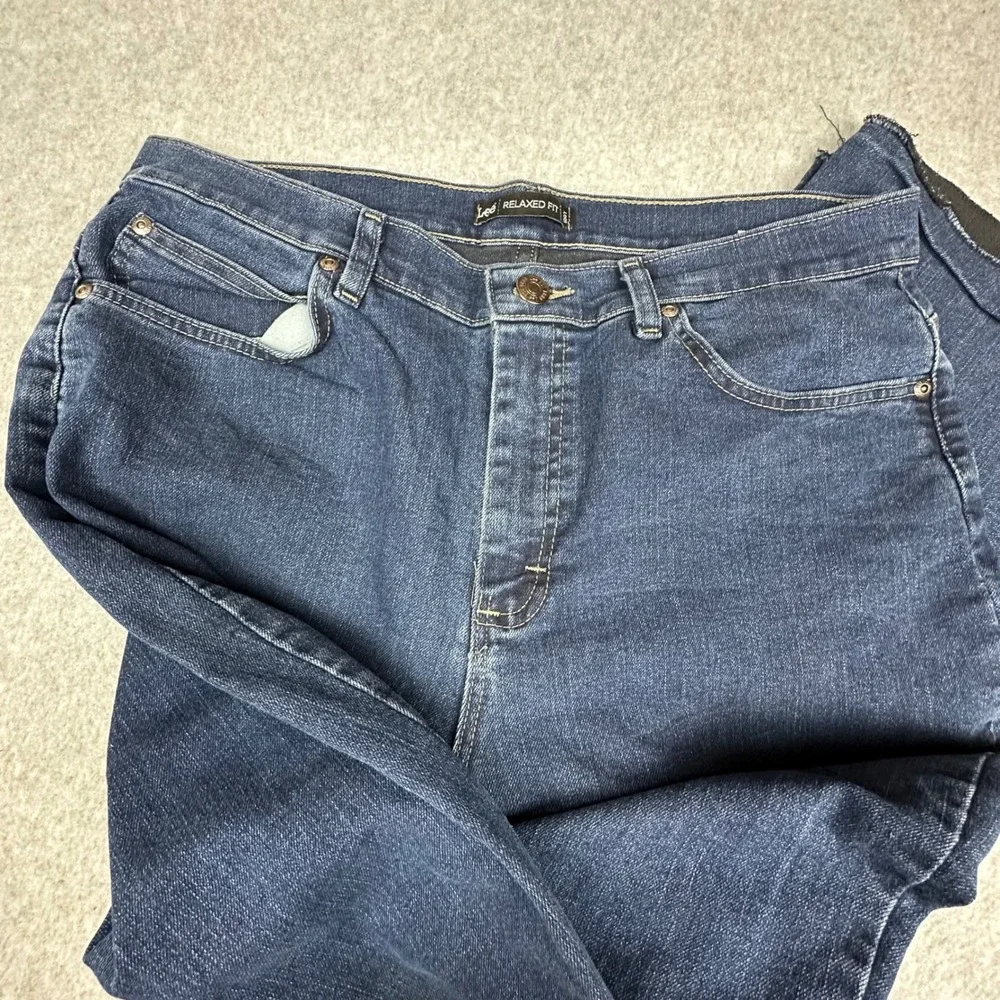 Lee Relaxed Fit Jeans Womens 14 Medium Dark Wash Stretch Denim Raw Hem 103051867